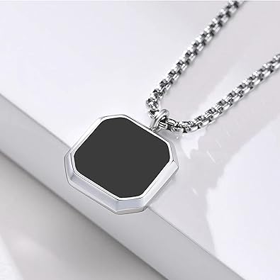 Stainless Steel Chain for Men with Black Square Pendant